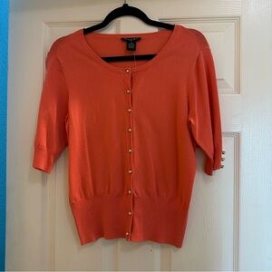 NWT Audrey & Grace Short Sleeve Coral Colored Cardigan Sweater Petite Medium